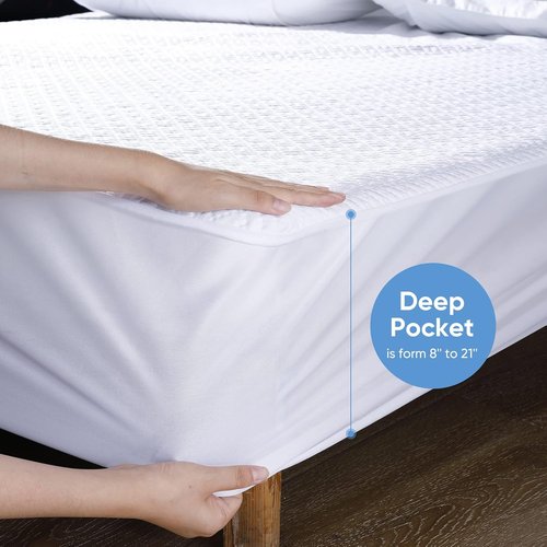 Hanherry Waterproof Queen Mattress Protector - 3D Air Fabric Cooling Cover | Soft, Breathable, Noiseless, Fits 8"-21" Deep Mattresses