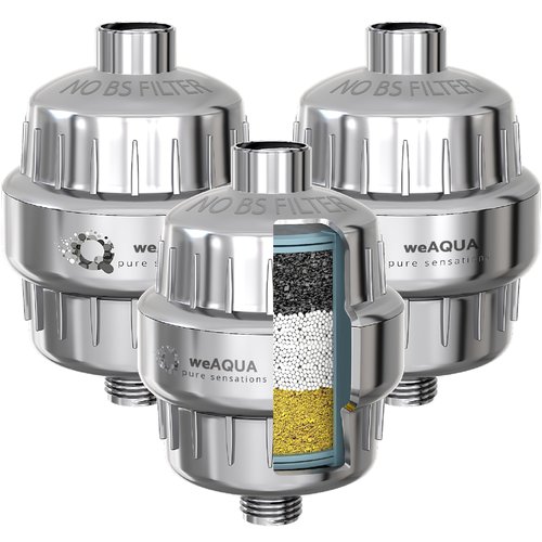 weAQUA Heavy Duty Shower Filter Jumbo 3 PACK – 99% Removal for Hard Water, Chlorine, Fluoride, Heavy Metals, Micro-life, Organics and More (Chrome)