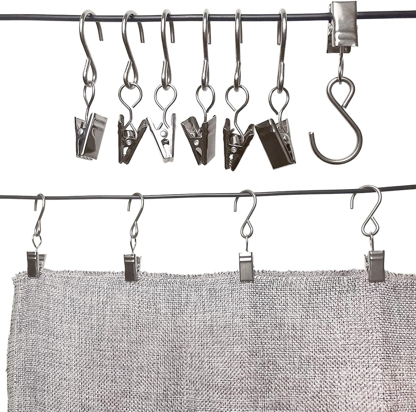 Stainless Steel S Hooks - 50 Pack Curtain Clips for Hanging Lights & Art Displays | 2.4 Inch, Silver