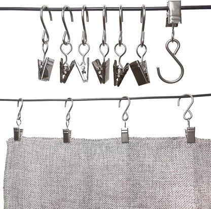 Stainless Steel S Hooks - 50 Pack Curtain Clips for Hanging Lights & Art Displays | 2.4 Inch, Silver