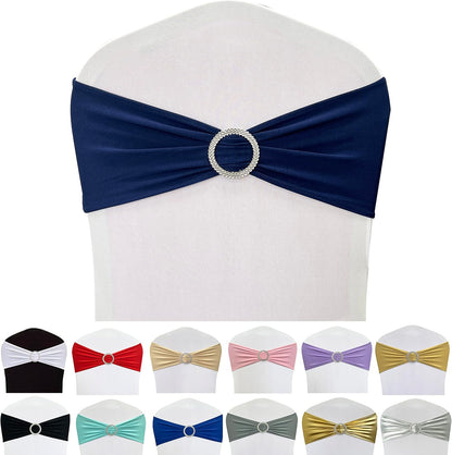 Spandex Chair Sashes by [Brand Name] - 50PCS Stretch Chair Ties with Buckle Slider for Navy Blue Wedding Decor