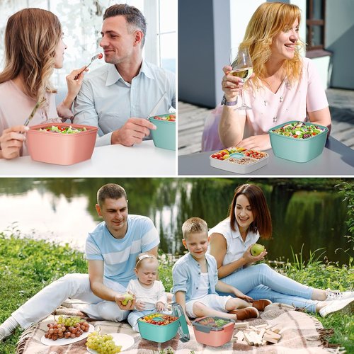 Cherrysea Salad Lunch Box - 2-Pack Leak-Proof Bowls with 3 Compartments & Fork | Green & Pink