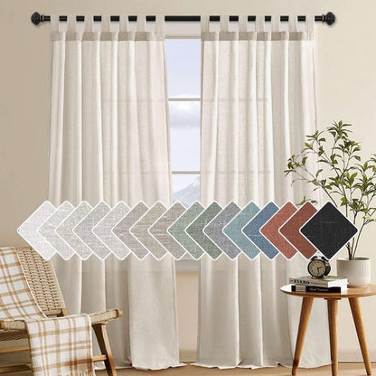 H.VERSAILTEX Natural Linen Tab Top Curtains 84 Inch Length for Living Room 2 Panel Drape Semi Sheer Neutral Country Rustic Farmhouse Boho Curtain Bedroom Muslin Look Light Filtering, Heathered Natural