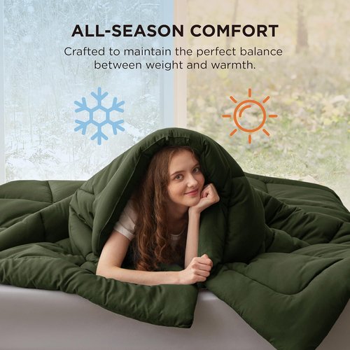 Bedsure Comforter Duvet Insert - All-Season Quilted King Size Down Alternative Bedding, Olive Green 90 x 102 Inches