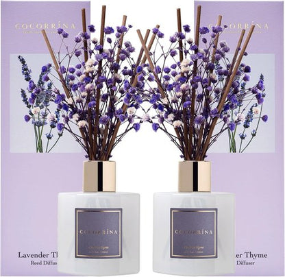 Cocorrína Premium Reed Diffuser Set - Lavender Thyme & Preserved Baby's Breath | 6.7oz Fragrance Oil for Home Décor
