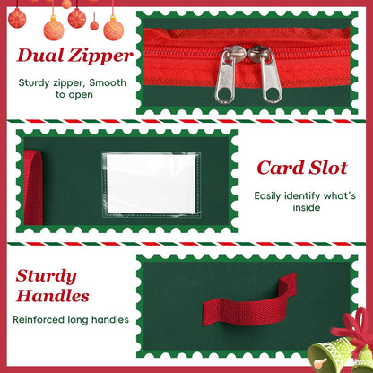 SeasonBliss Christmas Ornament Storage Box - Holds 128 Ornaments | Large, Sturdy Organizer with Zipper & Handles, Green