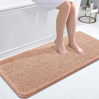 OLANLY Bathroom Runner Rugs - Extra Soft Chenille Bath Mat | Quick Dry, Machine Washable, 47x20, Peach