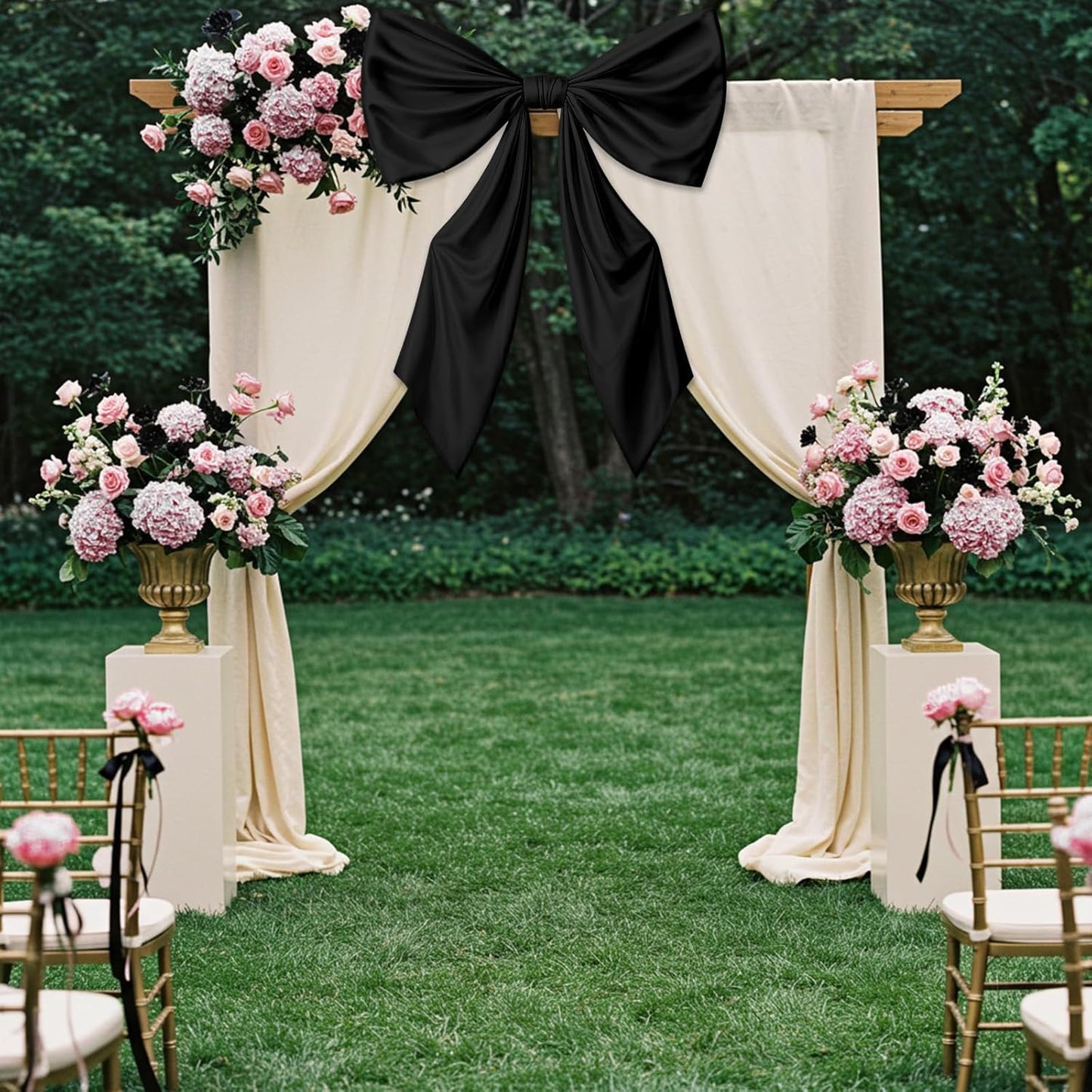 Skiennix Large Black Bow Party Decorations - 43 x 24 Inches Satin Ribbon Wall Decor for Birthdays & Weddings