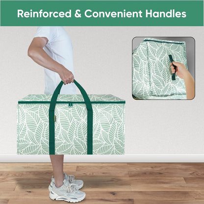 BALEINE Heavy-Duty Oversized Moving Bags - 2-Pack with Reinforced Handles for Clothes & Storage (Antique Foliage)