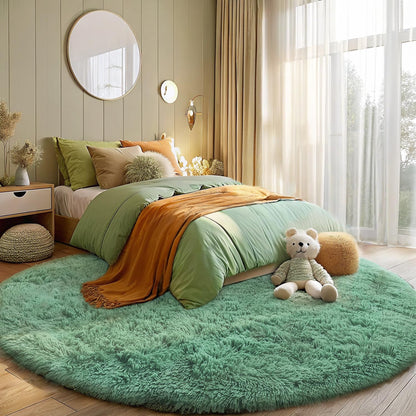 OLANLY Round Mint Green Area Rug - Soft & Fluffy 6 ft Machine Washable Carpet for Bedroom & Living Room Decor