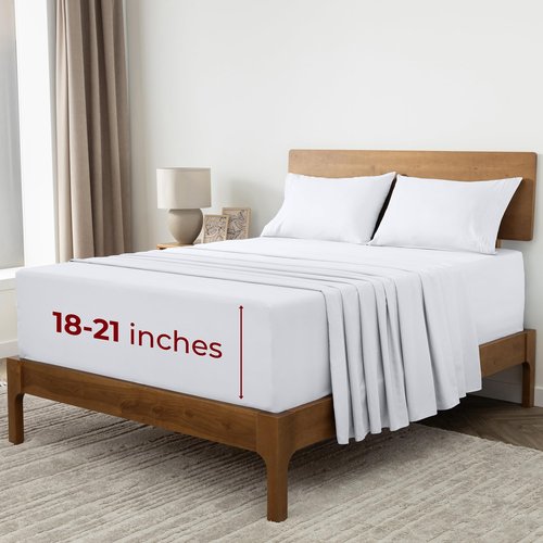 Mellanni Extra Deep Split King Sheets - 5 PC Iconic Collection Bedding - Hotel Luxury, Ultra Soft, Cooling Bed Sheets - Wrinkle, Fade, Stain Resistant (Split King, White)