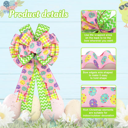 Montekin Large Easter Bows - 20x11 Inch Pre-Tied Wired Ribbon Bows for Wreaths & Tree Toppers | Yellow, 2 Pack