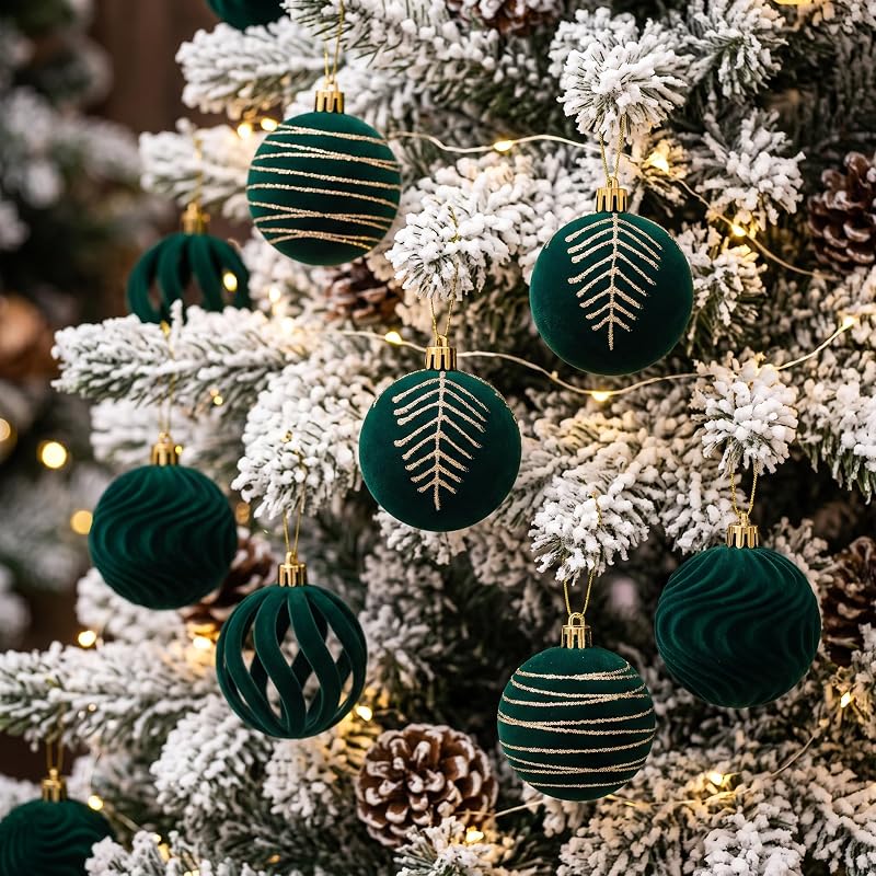 Emerald Green Velvet Christmas Ball Ornaments Set 30ct 2.36 inches - Green (Variation: Green)