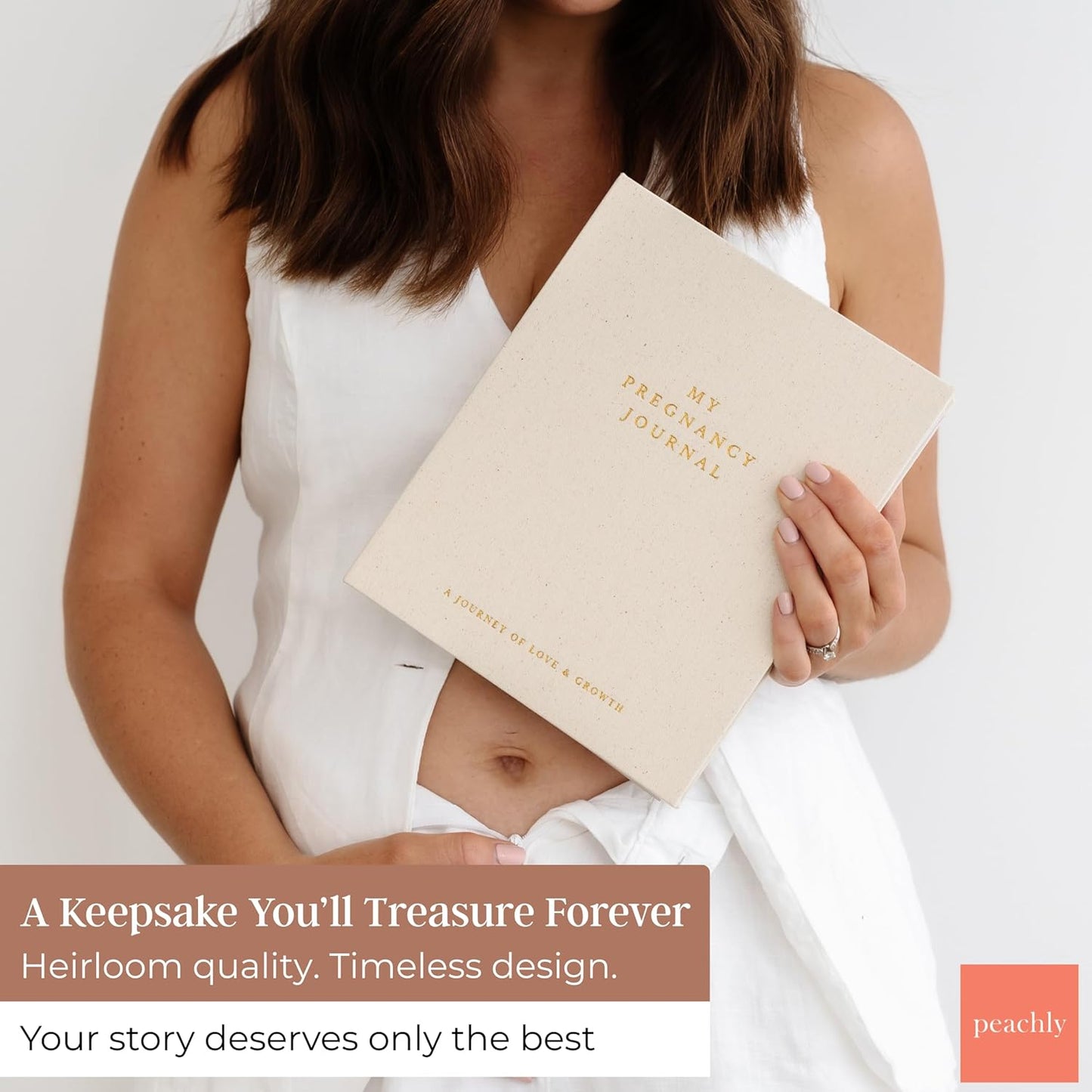 Peachly Pregnancy Journal - Linen Keepsake Book to Capture Milestones | Perfect for New & Experienced Moms