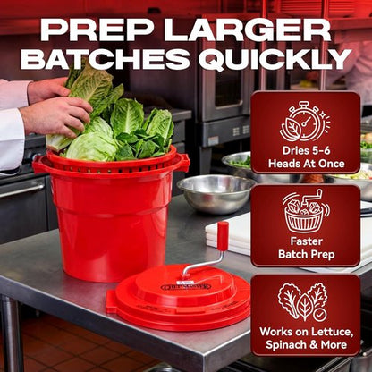 Chef Master 5 Gallon Salad Spinner - Manual Lettuce Dryer & Fruit Washer with Built-In Brake System | Durable Design