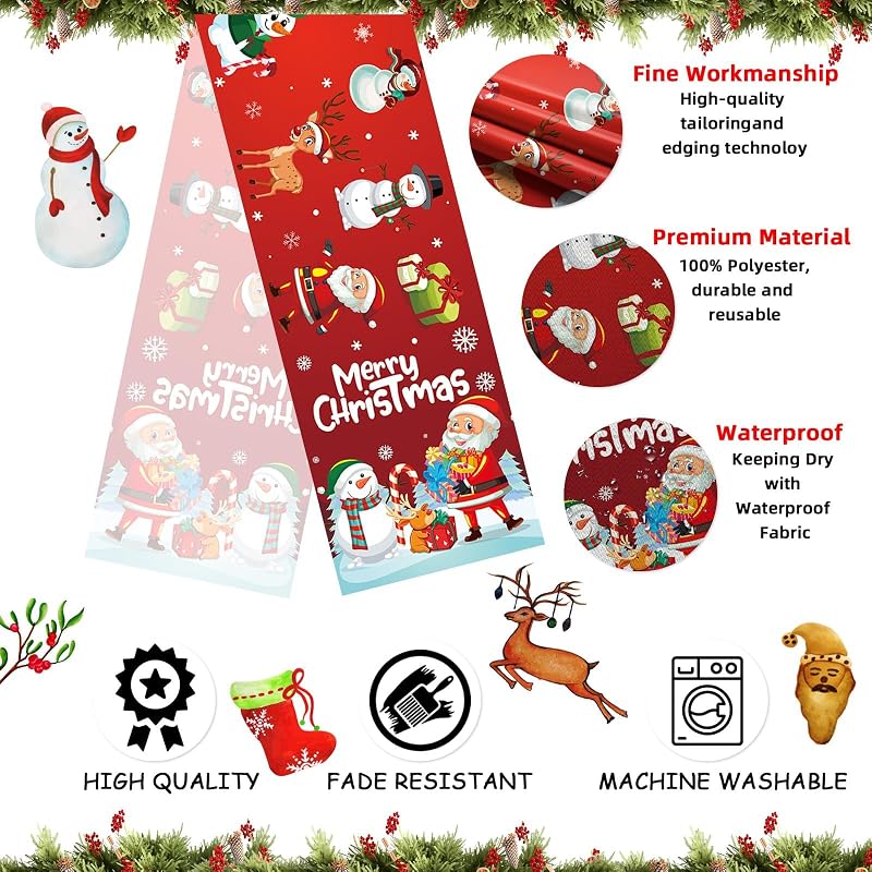 Christmas Table Runner - Santa Claus & Snowman Design, Durable Polyester, Easy-Clean