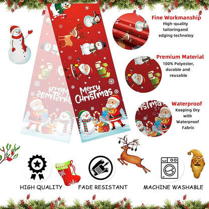 Christmas Table Runner - Santa Claus & Snowman Design, Durable Polyester, Easy-Clean