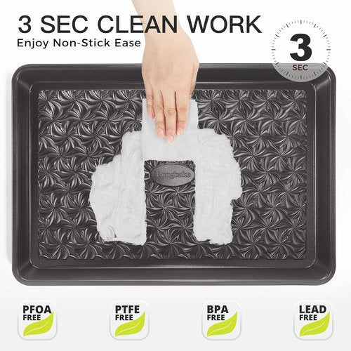 HONGBAKE Nonstick Baking Sheet Pan Set - Heavy Duty 0.8mm Thick Cookie Sheets | Dark Gray, Floral Swirl Design