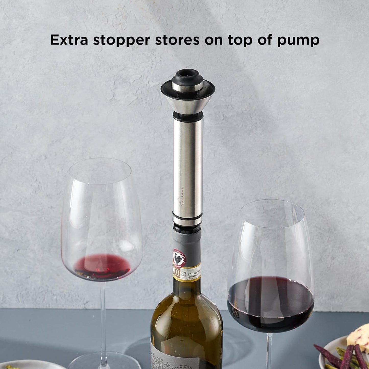 Rabbit Wine Vacuum Pump with Two Preserving Bottle Stoppers Easy-to-Use Wine Preserver Set