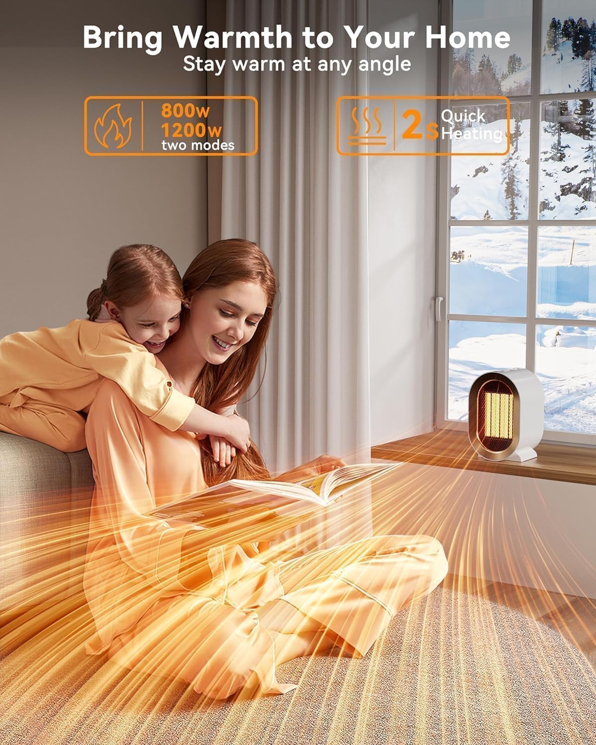 QQT Space Heater - Corded Portable PTC Ceramic Heater for Indoor Use | Quiet & Energy-Saving, White