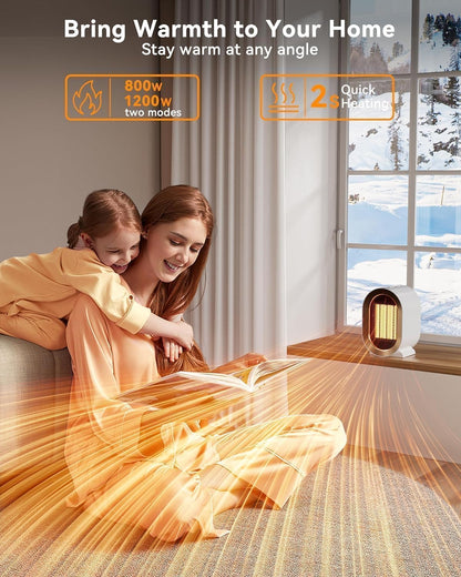 QQT Space Heater - Corded Portable PTC Ceramic Heater for Indoor Use | Quiet & Energy-Saving, White
