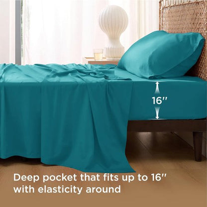 Bedsure Cooling Twin XL Sheets - Breathable Rayon from Bamboo, Soft & Silky, Deep Pocket Up to 16 Inches, Turquoise