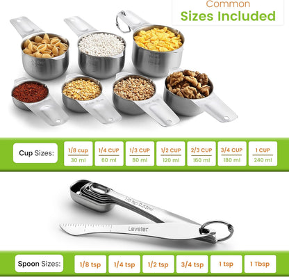Spring Chef Stainless Steel Measuring Cups & Spoons Set - 14-Piece Nesting Kitchen Tool for Accurate Cooking & Baking