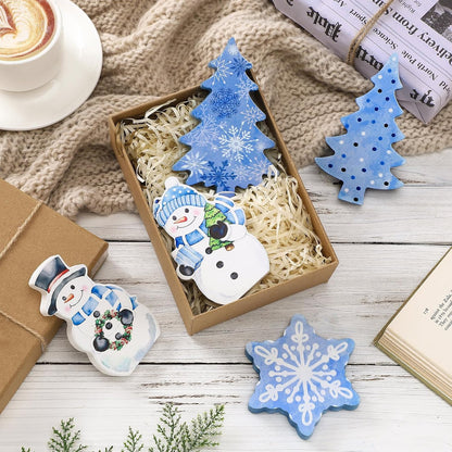 Threehoney Blue Winter Snowman Decor - 5 Pcs Cute Snowflake Table Centerpieces for Home & Office