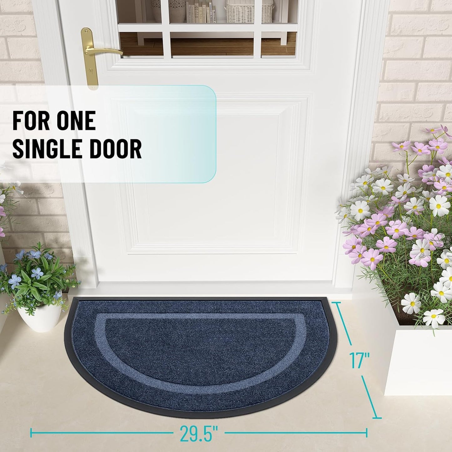 OLANLY Half Circle Door Mat - Waterproof All-Season Indoor/Outdoor Welcome Mat, Easy Clean, 29.5x17, Blue