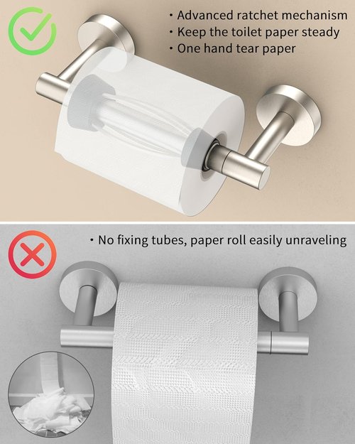 Brushed Nickel Toilet Paper Holder by [Brand Name] - Easy Tear, Wall-Mounted, SUS 304 Stainless Steel, Double Post Design