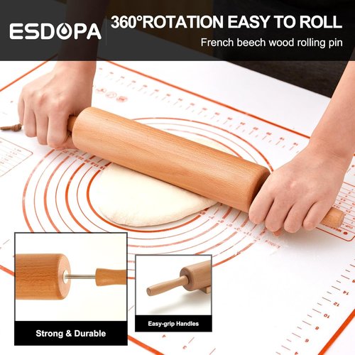 Classic Wood Rolling Pin - 17-Inch Wooden Dough Roller for Baking, Ideal for Pie Crusts & Cookies