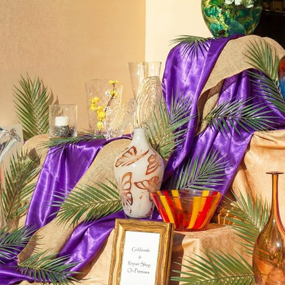 Frienda 52 Pcs Easter Communion Table Decor - 10 ft Purple Cloth Runner & 15.7 Inch Palm Leaves