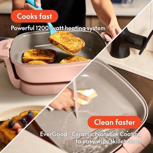 Bella Make & Take Electric Skillet - EverGood™ Ceramic Coating, Adjustable Temp, 1200W, Blossom Color