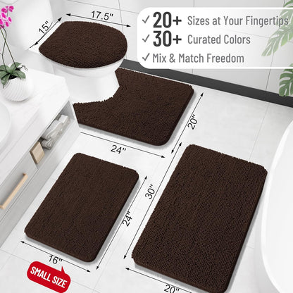 OLANLY Bath Rugs - Extra Soft Chenille, Quick-Dry & Machine Washable | 24x16, Brown Bathroom Mats