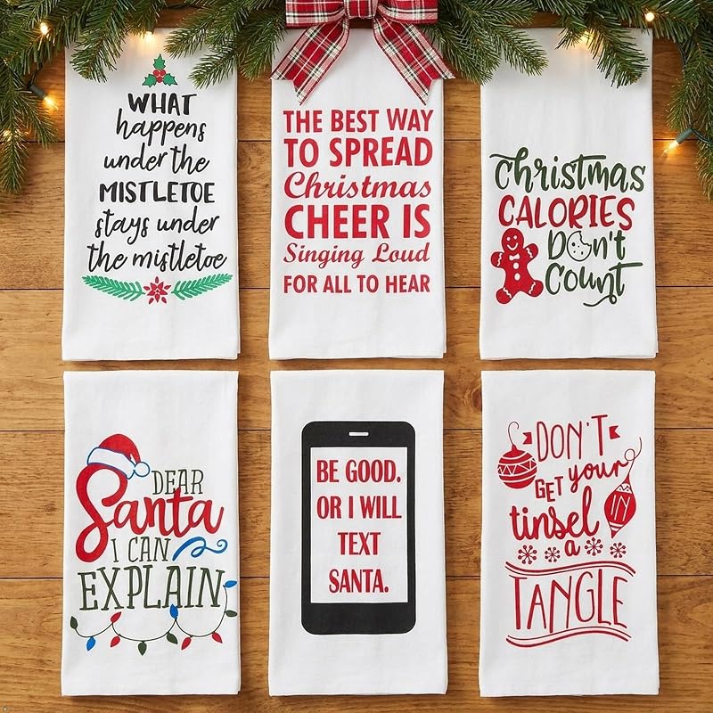 Variation of THIS listing: Funny Christmas 6-Pack Flour Sack Towels – 15 x 25 in 100% Cotton Kitchen towels