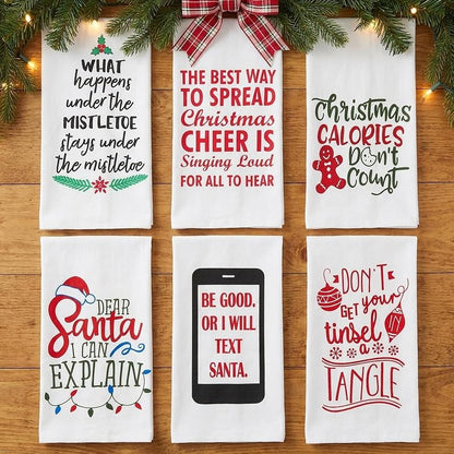 Variation of THIS listing: Funny Christmas 6-Pack Flour Sack Towels – 15 x 25 in 100% Cotton Kitchen towels