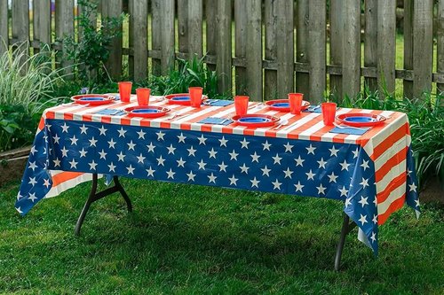 Independence Day Tablecloth - 2 Pack Waterproof Plastic Rectangle Covers | 54x108 in for Patriotic Celebrations