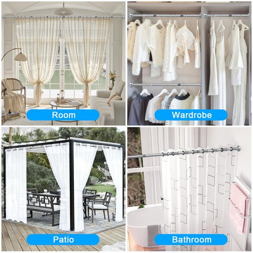 TEECK Shower Curtain Rod, 32-43 inch Adjustable Spring Tension Curtain Rod, Never Rust Anti-Slip Shower Curtain Rod for Bathroom, No Drilling, Never Collapse, Easy to Use, Silver