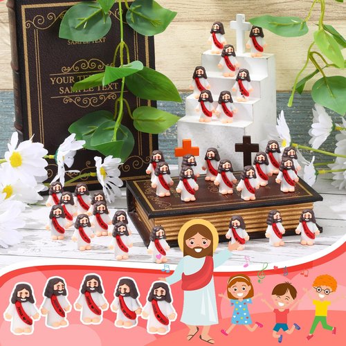 Bememo 25 Pcs Little Jesus Figures, Mini Jesus Loves You Figures, Original Design Multicolor Tiny Easter Figurines to Hide and Seek Religious Gifts for Easter Egg Stuffers(Red)