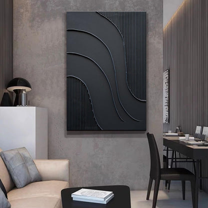 NANKAI Hand-Painted Black Minimalist Oil Painting - 24x36 Inch Abstract Wall Art for Home Decor