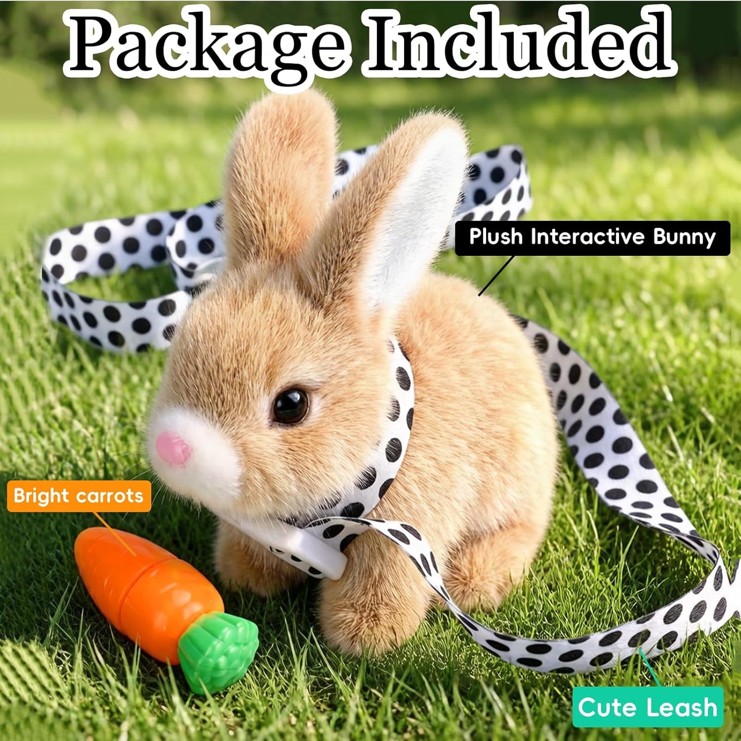 Sprstar Realistic Easter Bunny Toy - Animated Plush Rabbit with Sounds & Movements | Brown with Leash