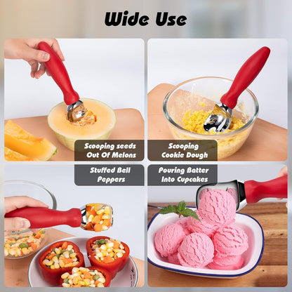 Rainspire Stainless Steel Ice Cream Scoop - Heavy Duty Design with Comfortable Handle | Red Color