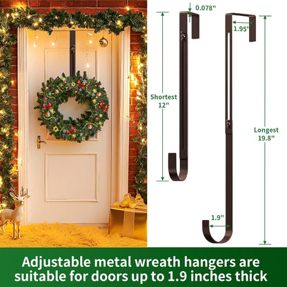 Skiennix Adjustable Metal Wreath Hanger - Holds Up to 20lbs | 12-20" Over The Door Hook for All Seasons (Bronze)