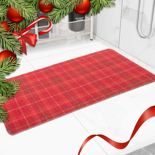 Hargiis Christmas Non-Slip Bathtub Mat, Anti Slip Shower Mat, Fast Drying Bathtub Mats, Foot Scrubber Mat, Anti Slip Mat for Tub, Floor, Bathroom, Kitchen, Home, Hotel (Holiday Plaid, 40"x16")
