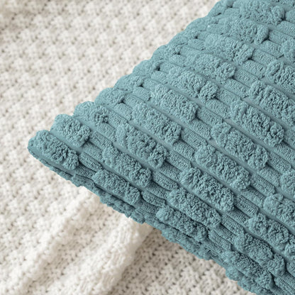 MIULEE Corduroy Throw Pillow Covers - Soft Boho Striped Design | 18x18 Inch Coastal Blue for Modern Home Decor