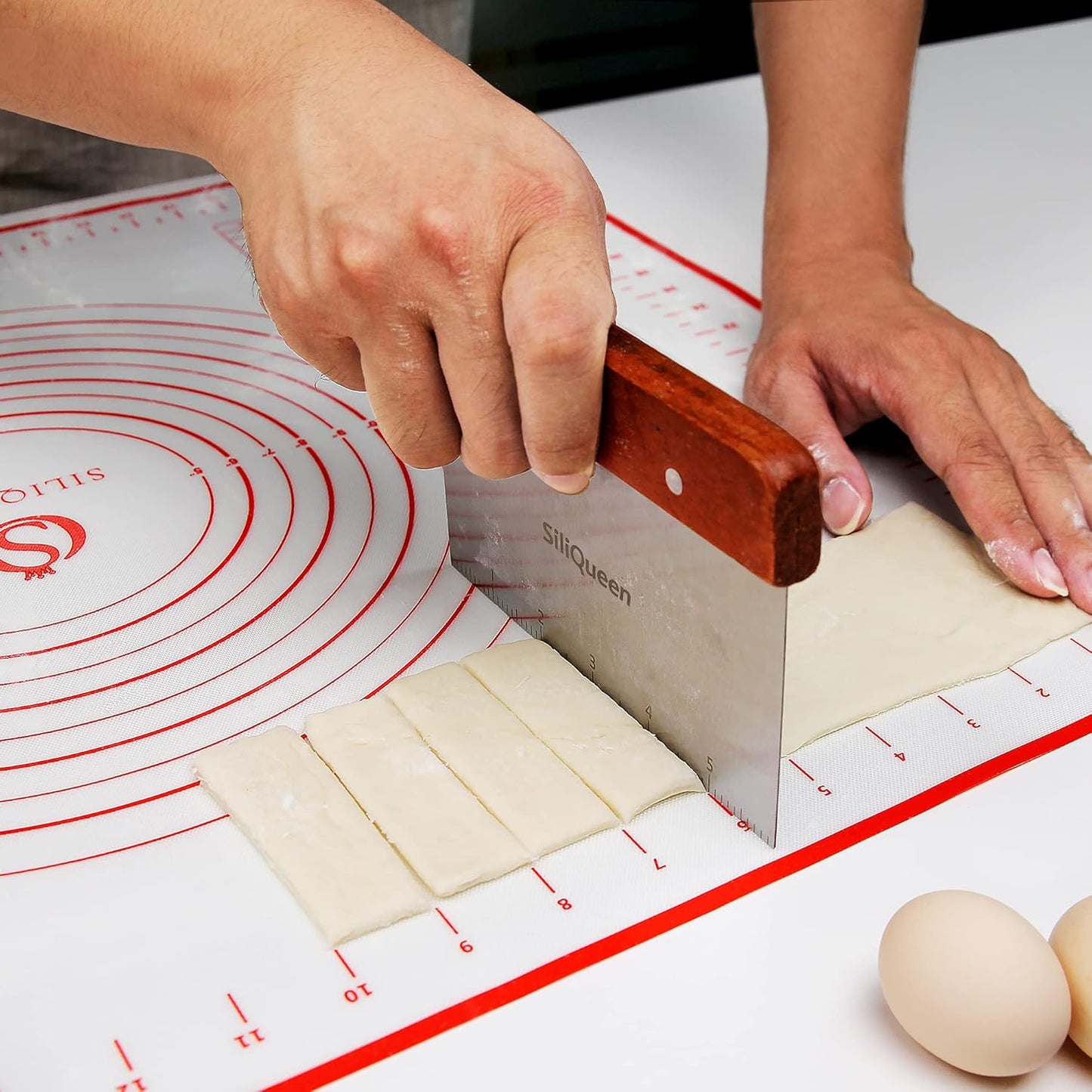 Skiennix Silicone Pastry Baking Mat - Heat Resistant, Non-Stick & BPA Free | 27.5” x 20”, Red with Brush & Scraper