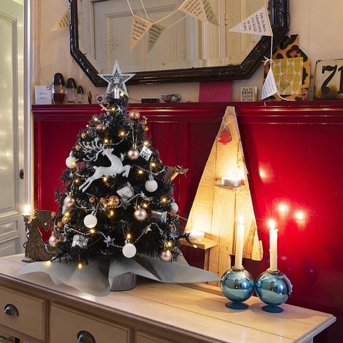 Juegoal Mini Black Christmas Tree - 24 Inch Lighted Tabletop Pine with 50 LED Lights | Battery Operated & Timer for Holiday Decor
