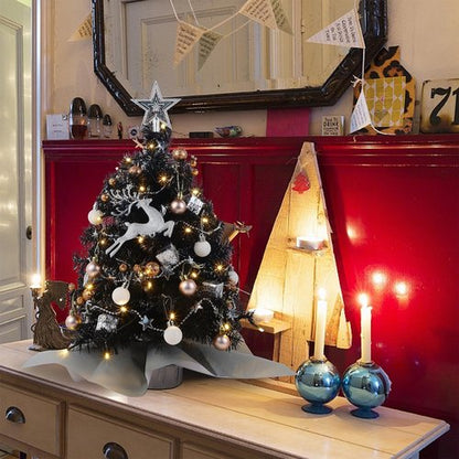 Juegoal Mini Black Christmas Tree - 24 Inch Lighted Tabletop Pine with 50 LED Lights | Battery Operated & Timer for Holiday Decor