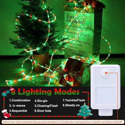Skiennix 200ft LED Rope Lights - Waterproof, Connectable & Flexible Tube Lighting for Indoor/Outdoor Use | Red & Green