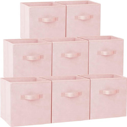 Criusia Storage Cubes - 11-Inch Heavy-Duty Fabric Storage Bins | 8-Pack Collapsible Organizers for Clothes, Blankets, Toys (Pink)